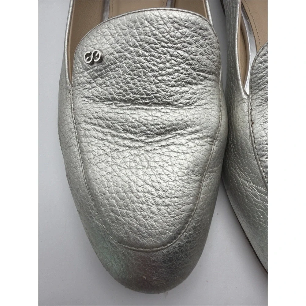 ESCADA Women's Size 38 LEATHER ITALY MADE Flats Oxfords Loafers Silver Shiny